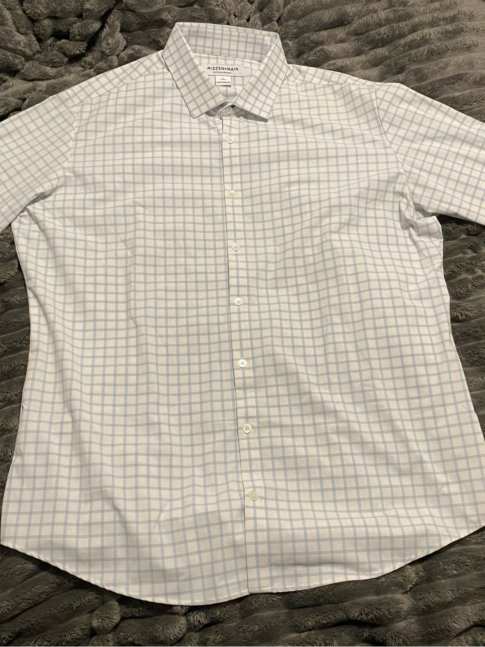 Mizzen+Main White Dress Shirt with Light Blue Windowpane Check
